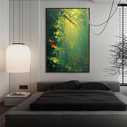 Green and Orange Abstract Floral Wall Art