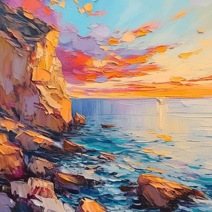 Blue and Orange Impasto Shoreline Seascape Wall Art