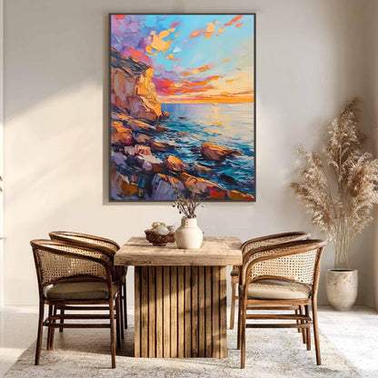 Blue and Orange Impasto Shoreline Seascape Wall Art