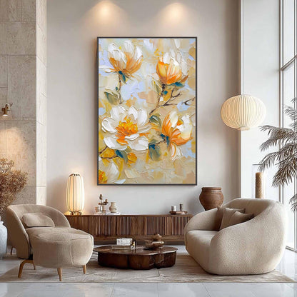 Original – Blue and Green Floral Wall Art | Impasto Hand-Painted Oil Painting, view 5