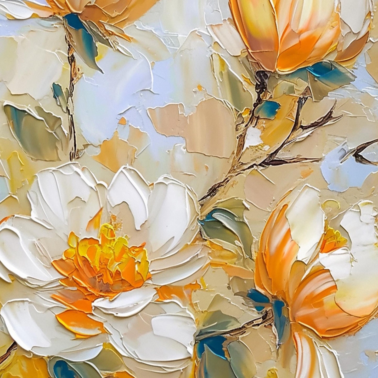Blue and Green Impasto Floral Wall Art – Original Oil Painting