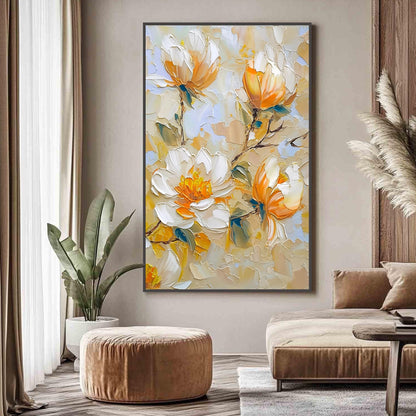Blue and Green Impasto Floral Wall Art – Original Oil Painting