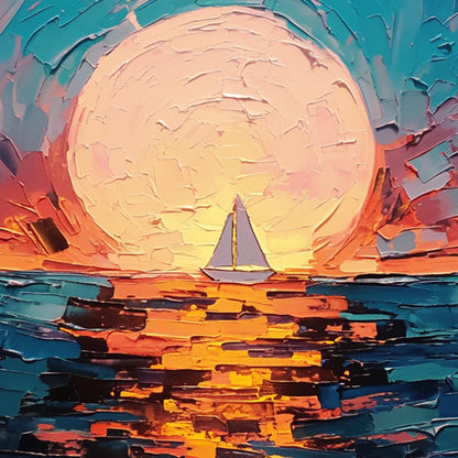 Textured Impasto Sunset Sailboat Oil Painting – Abstract Wall Art