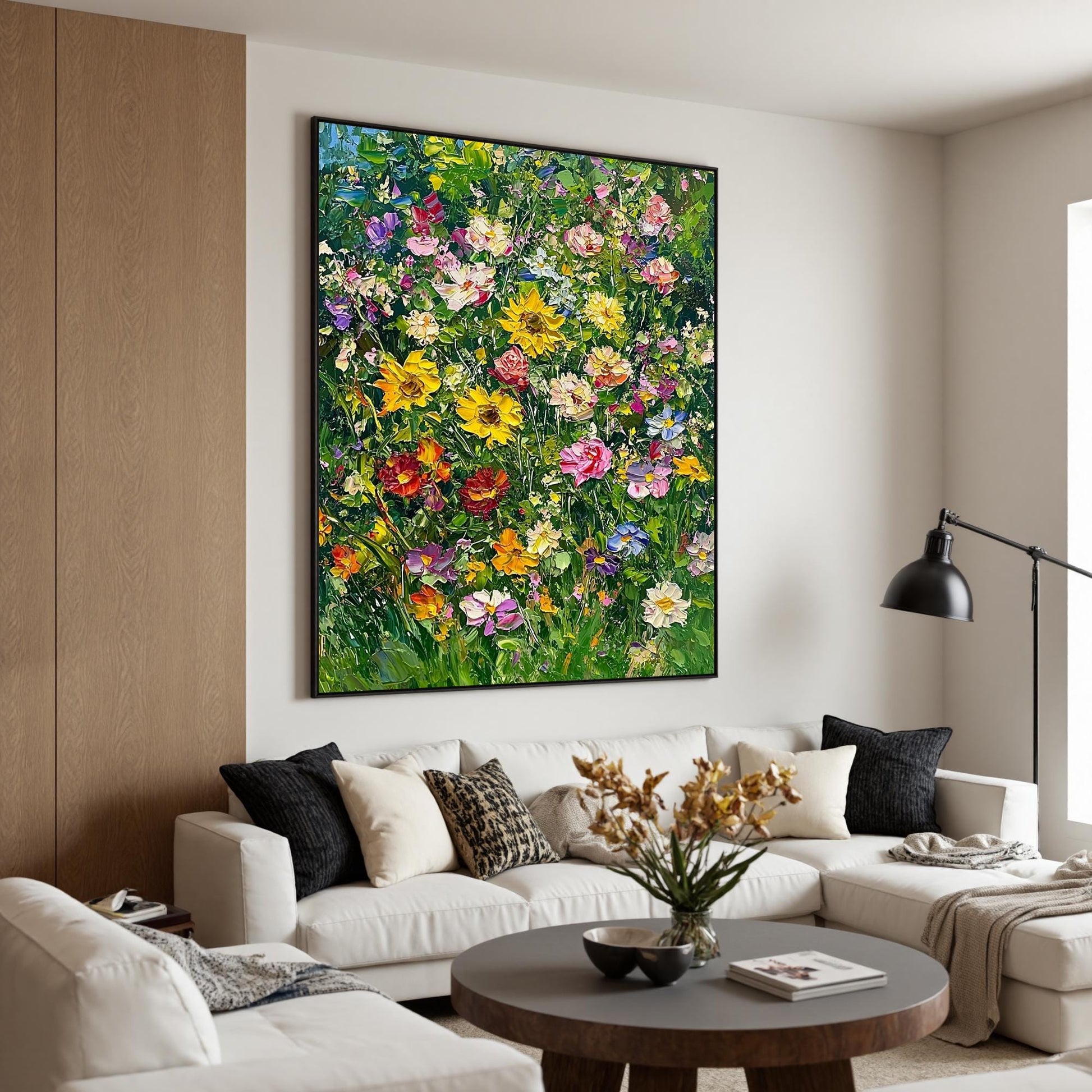 Original – Green and Yellow Floral Wall Art | Impasto Hand-Painted Oil Painting, view 2