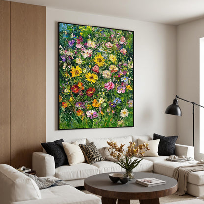 Original – Green and Yellow Floral Wall Art | Impasto Hand-Painted Oil Painting, view 2