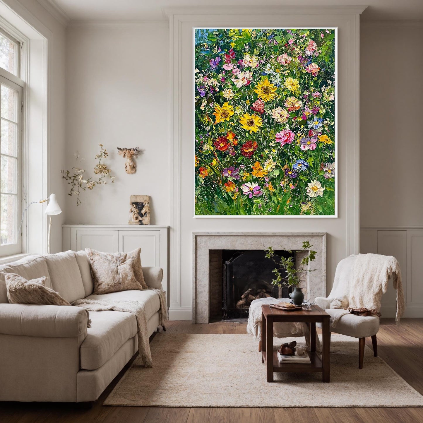 Green and Yellow Impasto Floral Wall Art Oil Painting