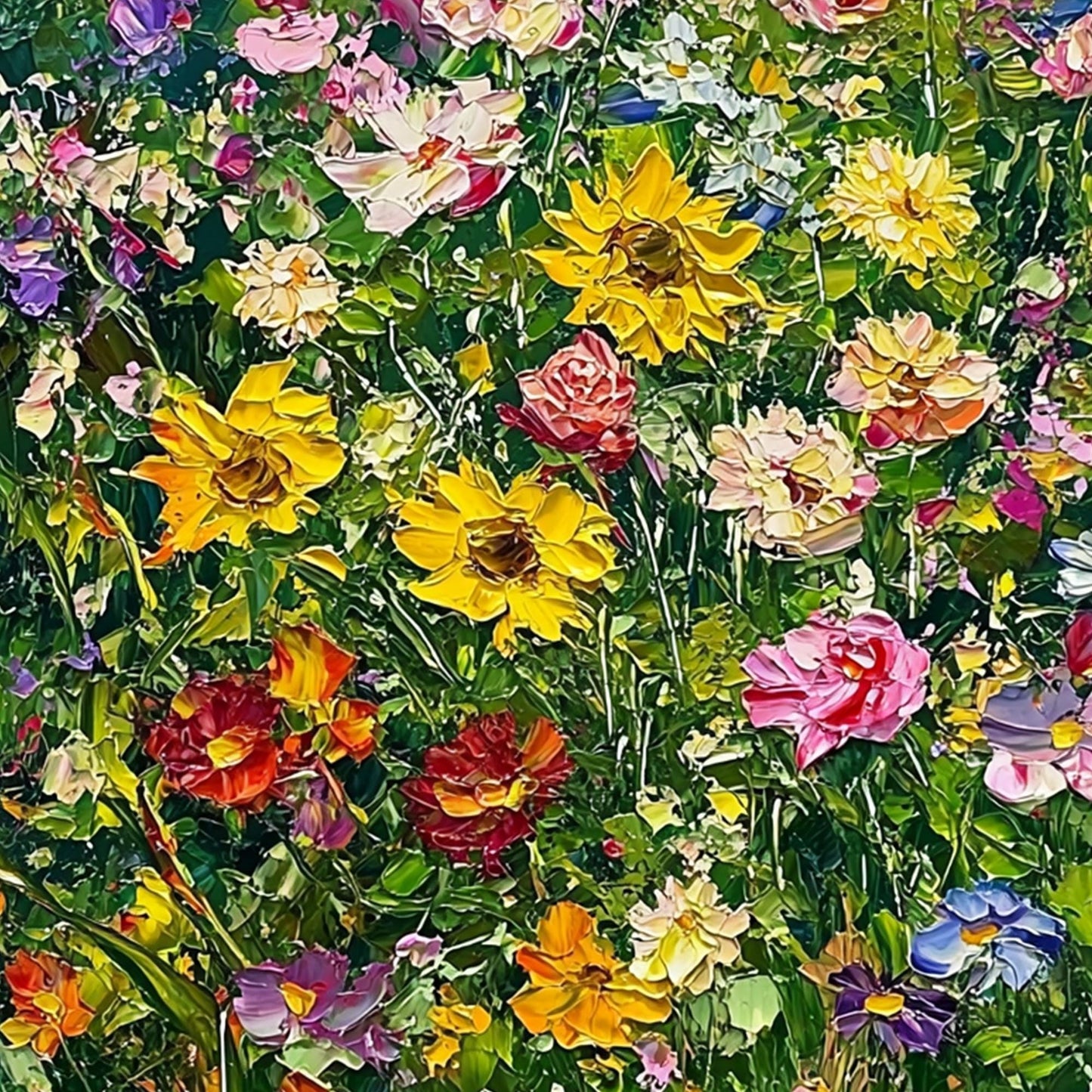 Green and Yellow Impasto Floral Wall Art Oil Painting
