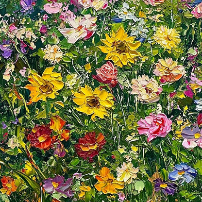 Green and Yellow Impasto Floral Wall Art Oil Painting