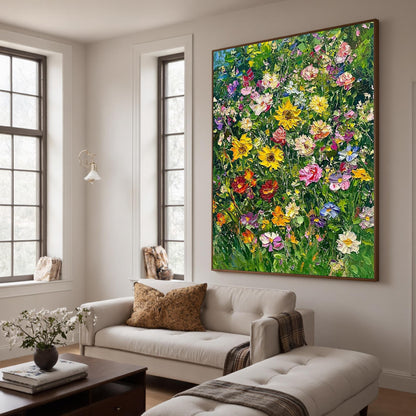 Original – Green and Yellow Floral Wall Art | Impasto Hand-Painted Oil Painting, view 4