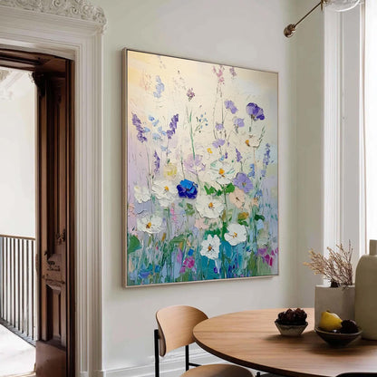 Original – Blue and Green Floral Wall Art | Impasto Hand-Painted Oil Painting, view 2