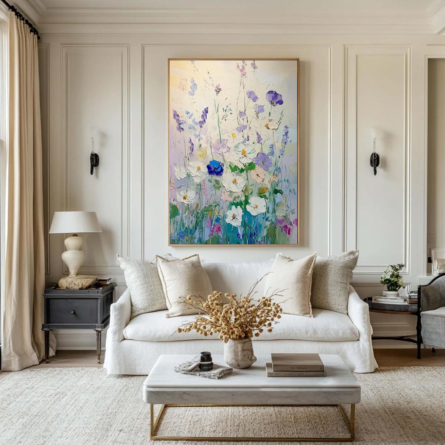 Original – Blue and Green Floral Wall Art | Impasto Hand-Painted Oil Painting, view 1