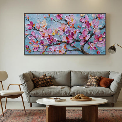 Textured Magnolia Oil Painting, Abstract Pink Floral Wall Art