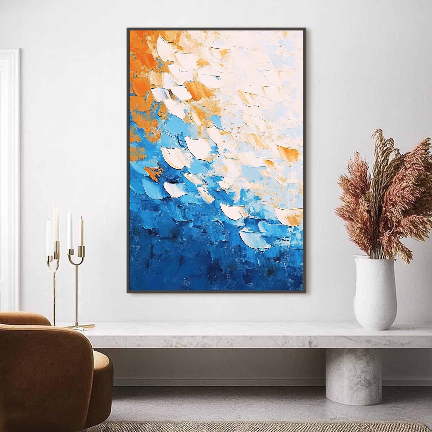 Abstract Oil Painting Canvas, Blue Orange Bold Strokes, Modern Wall Art – Blue and Orange Abstract Wall Art | Oil Painting, v