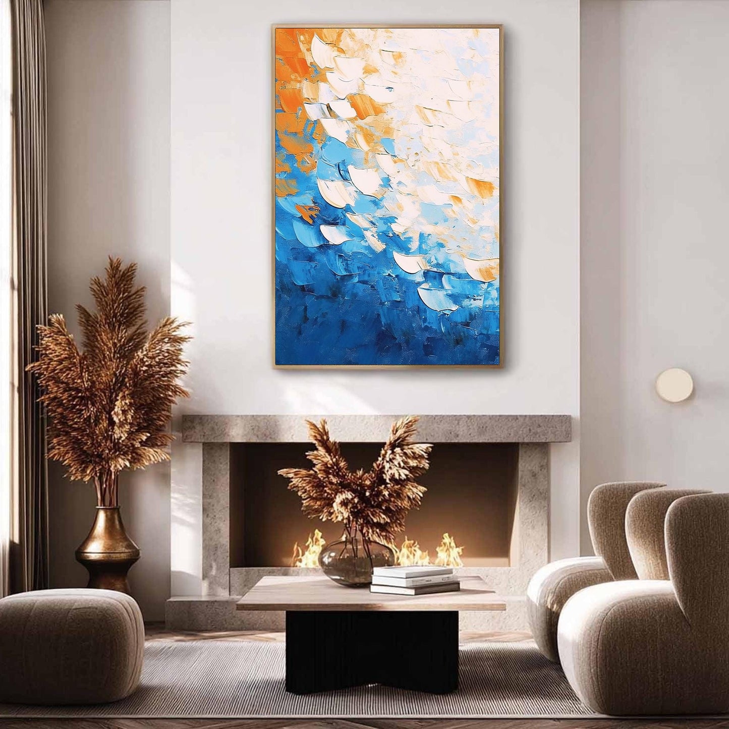 Blue and Orange Abstract Wall Art