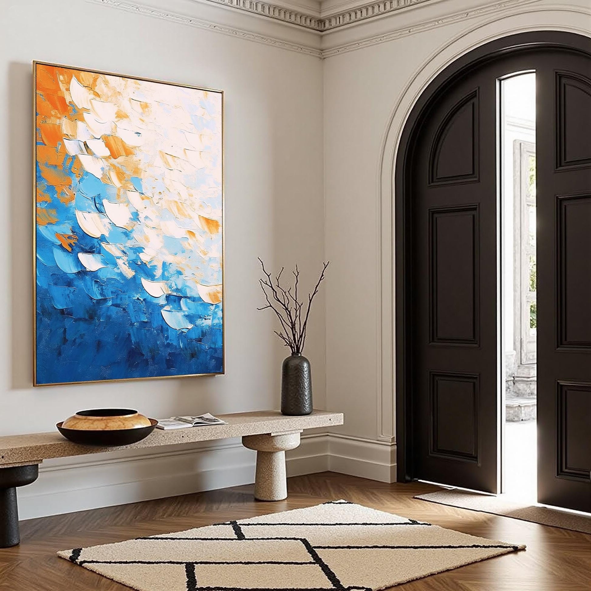 Abstract Oil Painting Canvas, Blue Orange Bold Strokes, Modern Wall Art – Blue and Orange Abstract Wall Art | Oil Painting, v