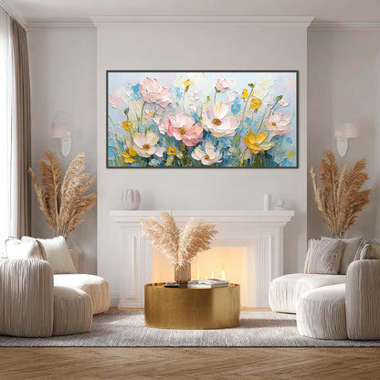 Textured Floral Oil Painting, Soft Blue Blossoms Canvas Wall Art – Blue Floral Wall Art | Abstract Textured Oil Painting, vie