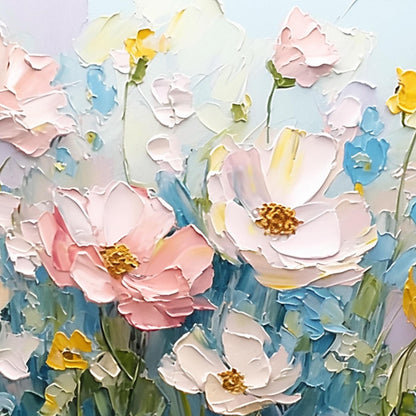 Blue Abstract Textured Floral Wall Art