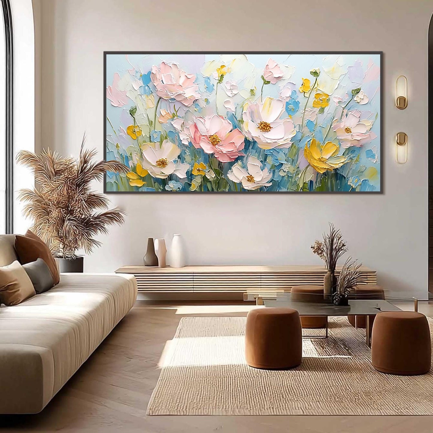 Blue Abstract Textured Floral Wall Art