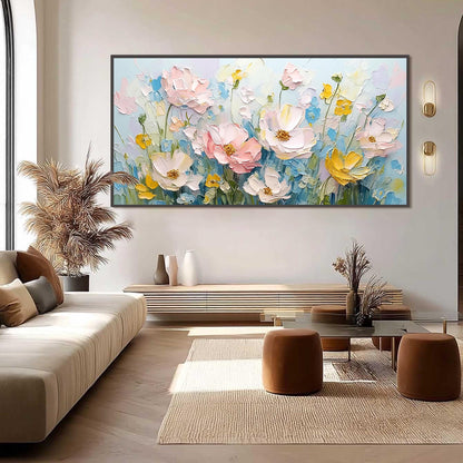 Blue Abstract Textured Floral Wall Art
