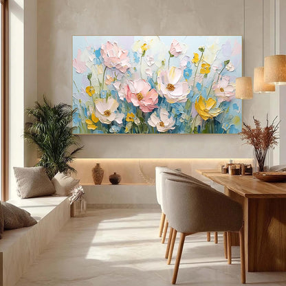Textured Floral Oil Painting, Soft Blue Blossoms Canvas Wall Art – Blue Floral Wall Art | Abstract Textured Oil Painting, vie