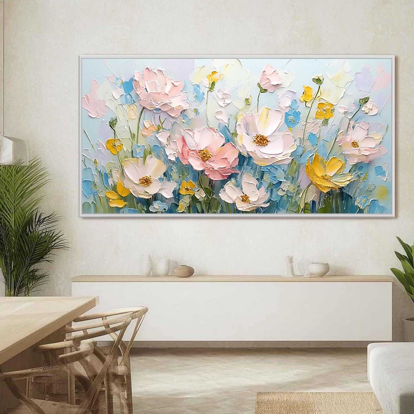 Blue Abstract Textured Floral Wall Art