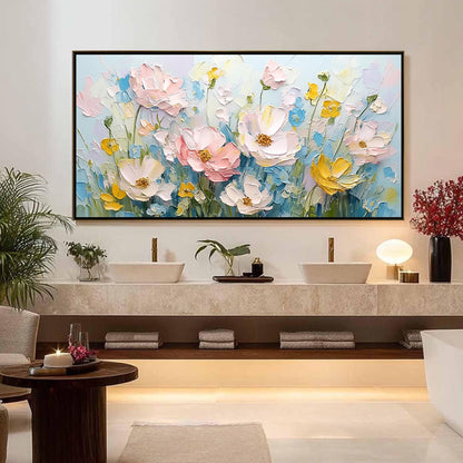 Textured Floral Oil Painting, Soft Blue Blossoms Canvas Wall Art – Blue Floral Wall Art | Abstract Textured Oil Painting, vie