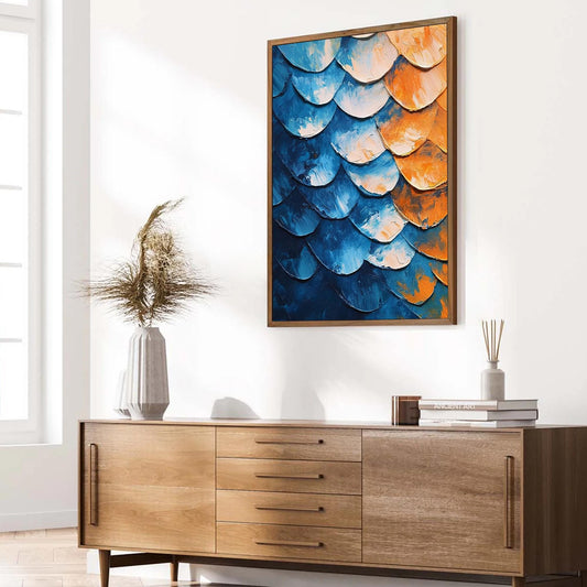 Textured Abstract Oil Painting, Blue Orange Scaled Canvas Art, Contemporary Living Room Decor – Blue and Orange Abstract Wall