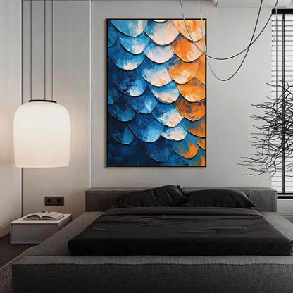 Textured Abstract Oil Painting, Blue Orange Scaled Canvas Art, Contemporary Living Room Decor – Blue and Orange Abstract Wall