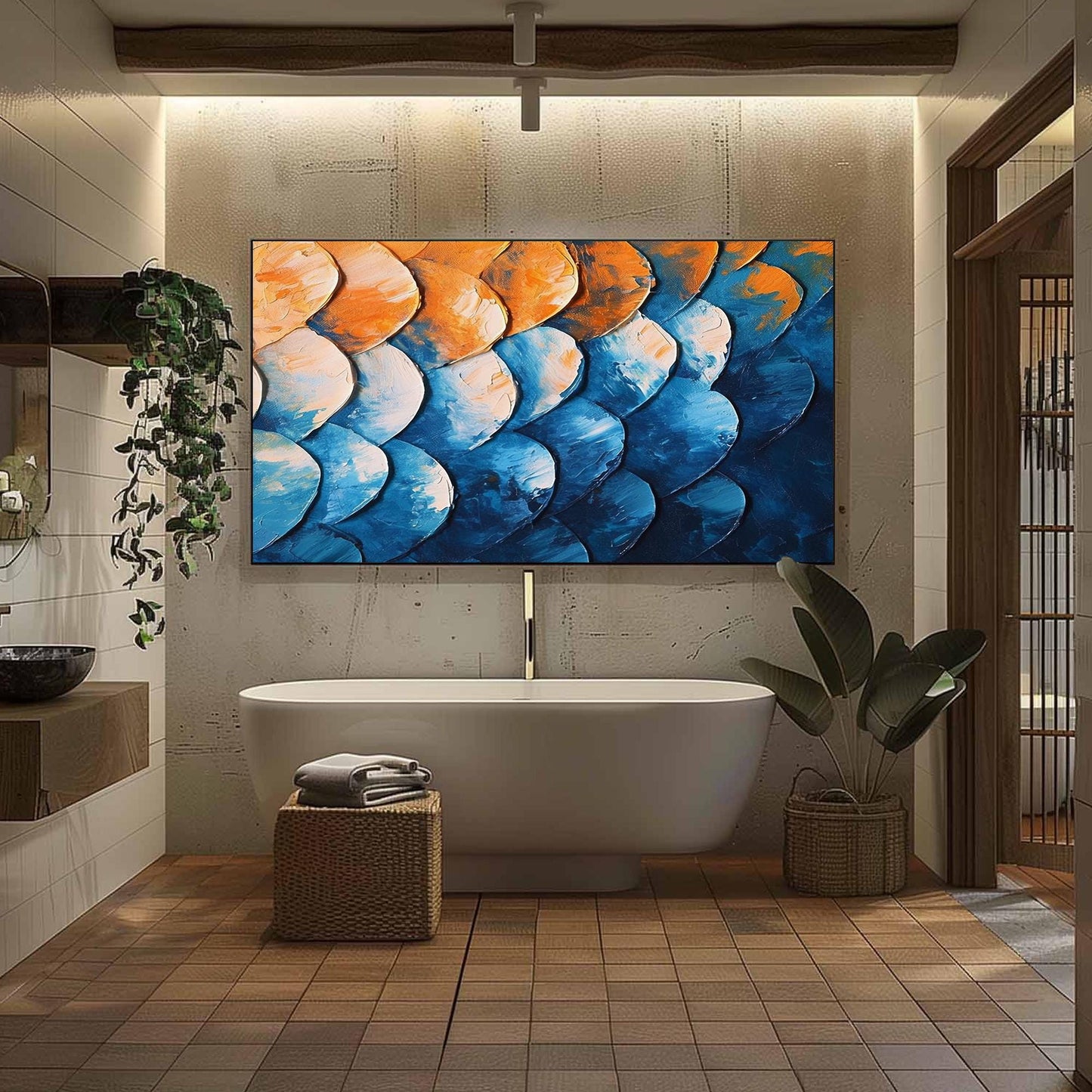Blue and Orange Textured Abstract Wall Art