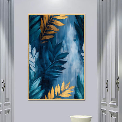 Gold and Teal Leaf – Teal and Gold Botanical Leaf Wall Art | Abstract Oil Painting, view 5