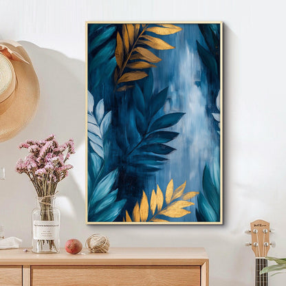 Gold and Teal Leaf – Teal and Gold Botanical Leaf Wall Art | Abstract Oil Painting, view 3