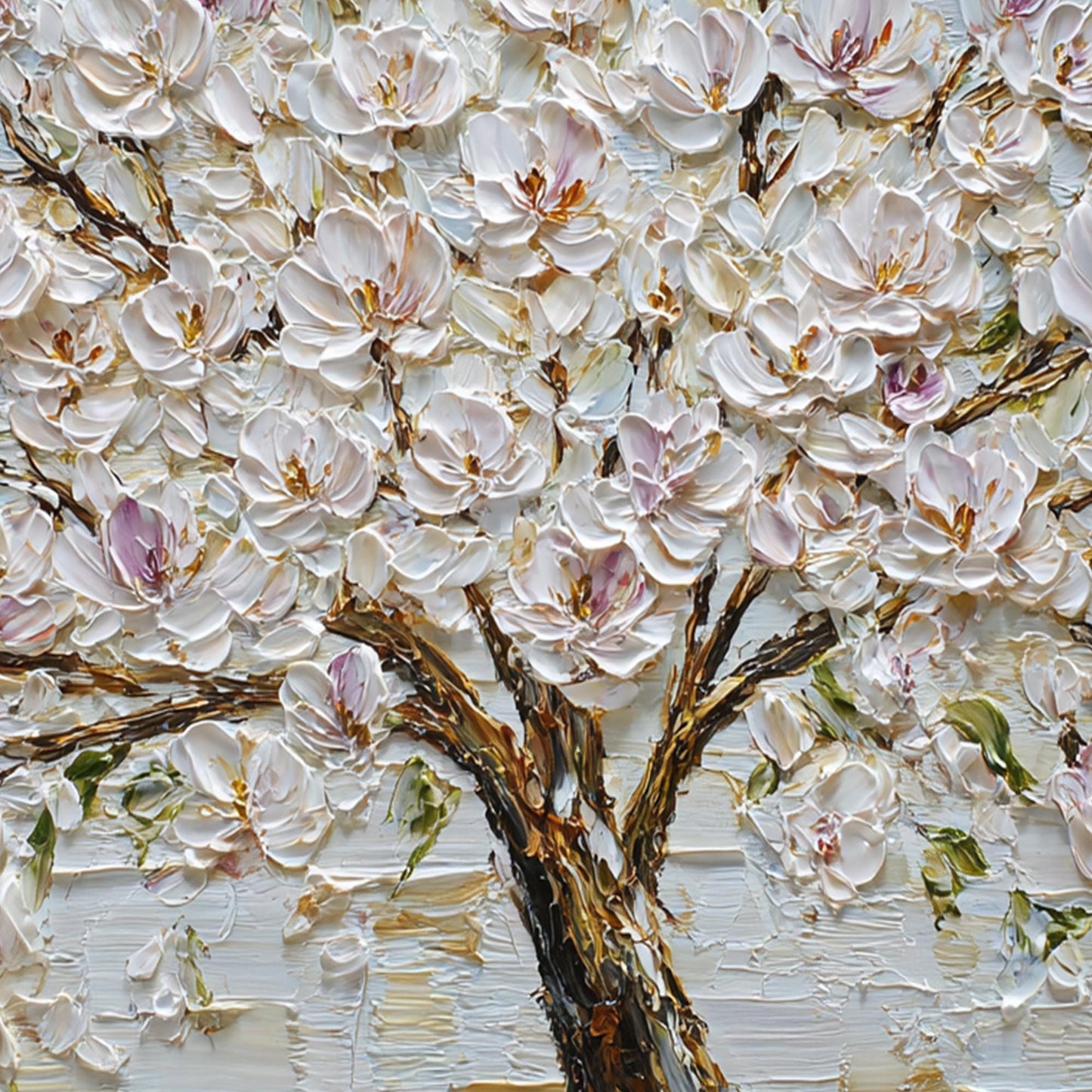 Purple and White Impasto Magnolia Floral Wall Art