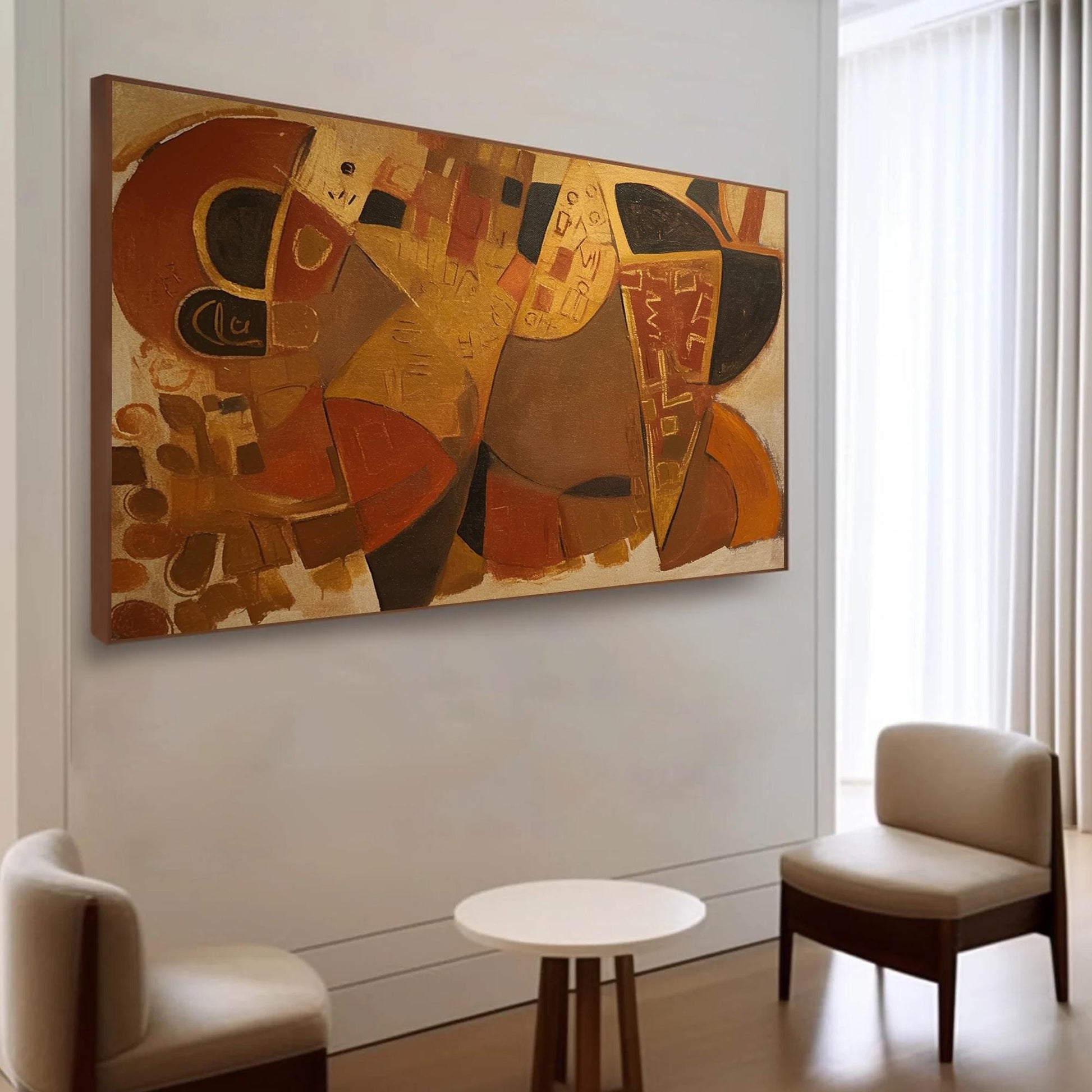 Original Geometric – Red and Black Geometric Wall Art | Abstract Textured Oil Painting, view 2