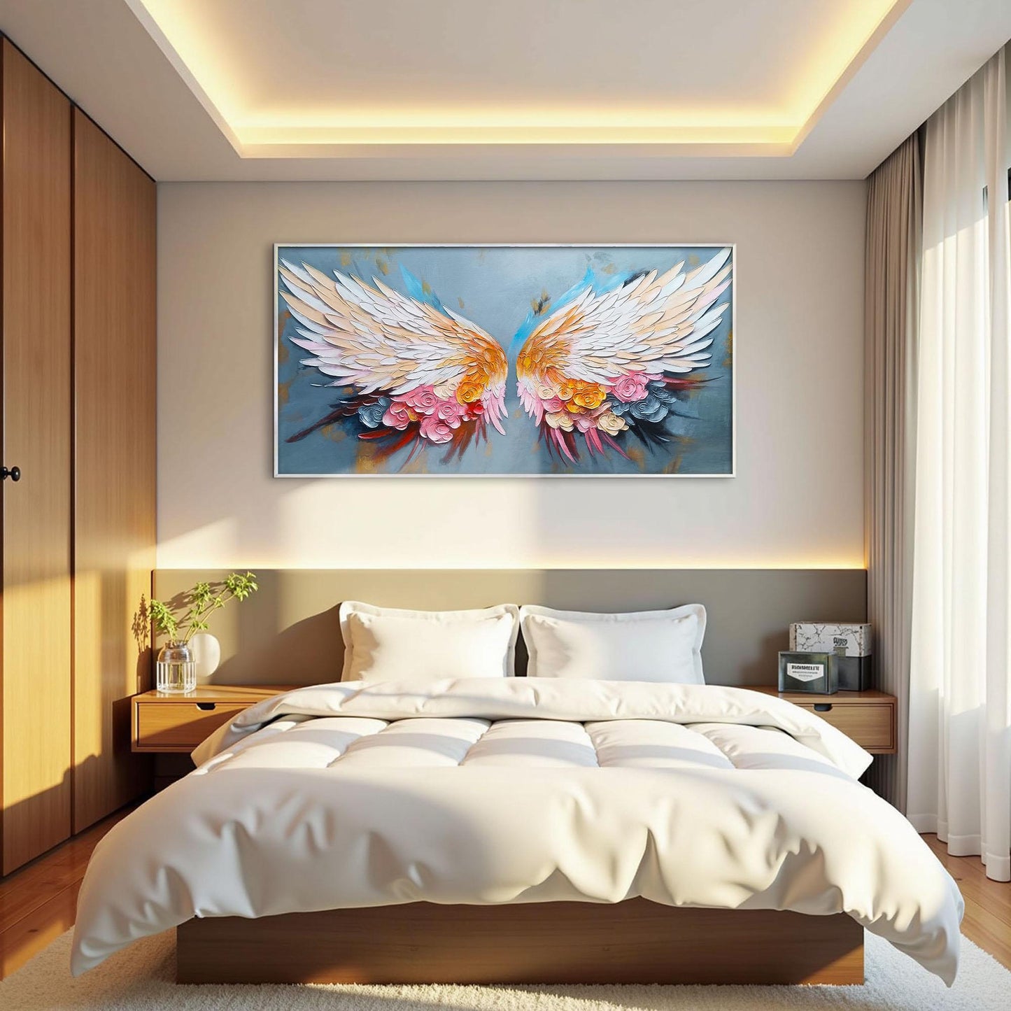 White Textured Floral Wall Art – Angel Wings
