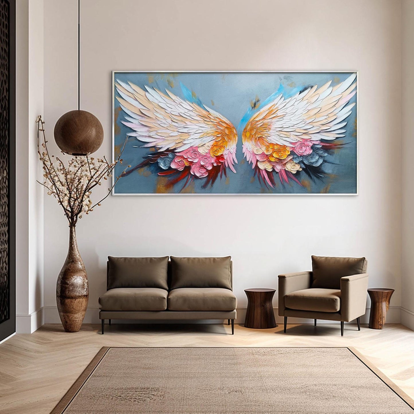 Angel Wings – White Floral Wall Art | Textured Oil Painting, view 5