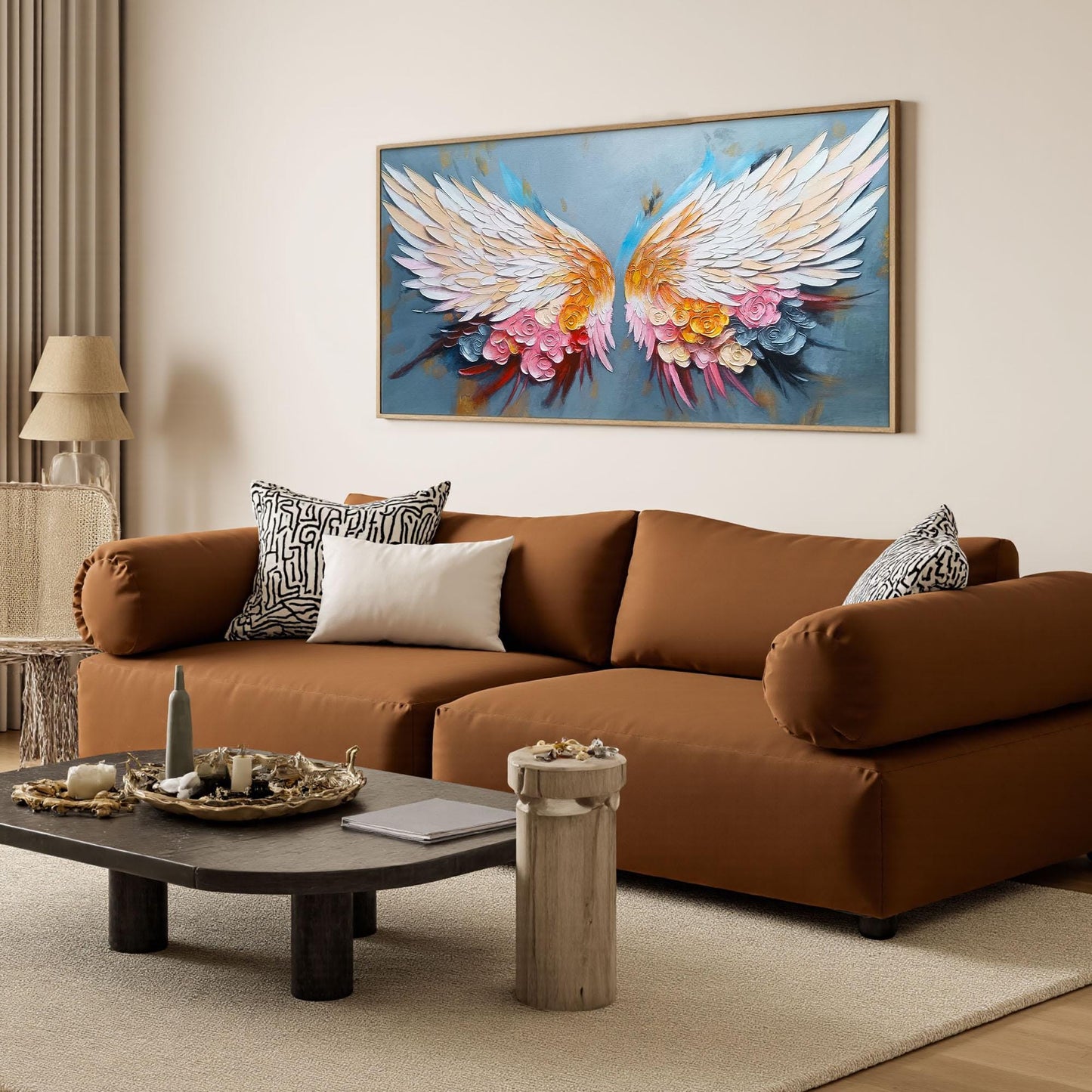 Angel Wings – White Floral Wall Art | Textured Oil Painting, view 2