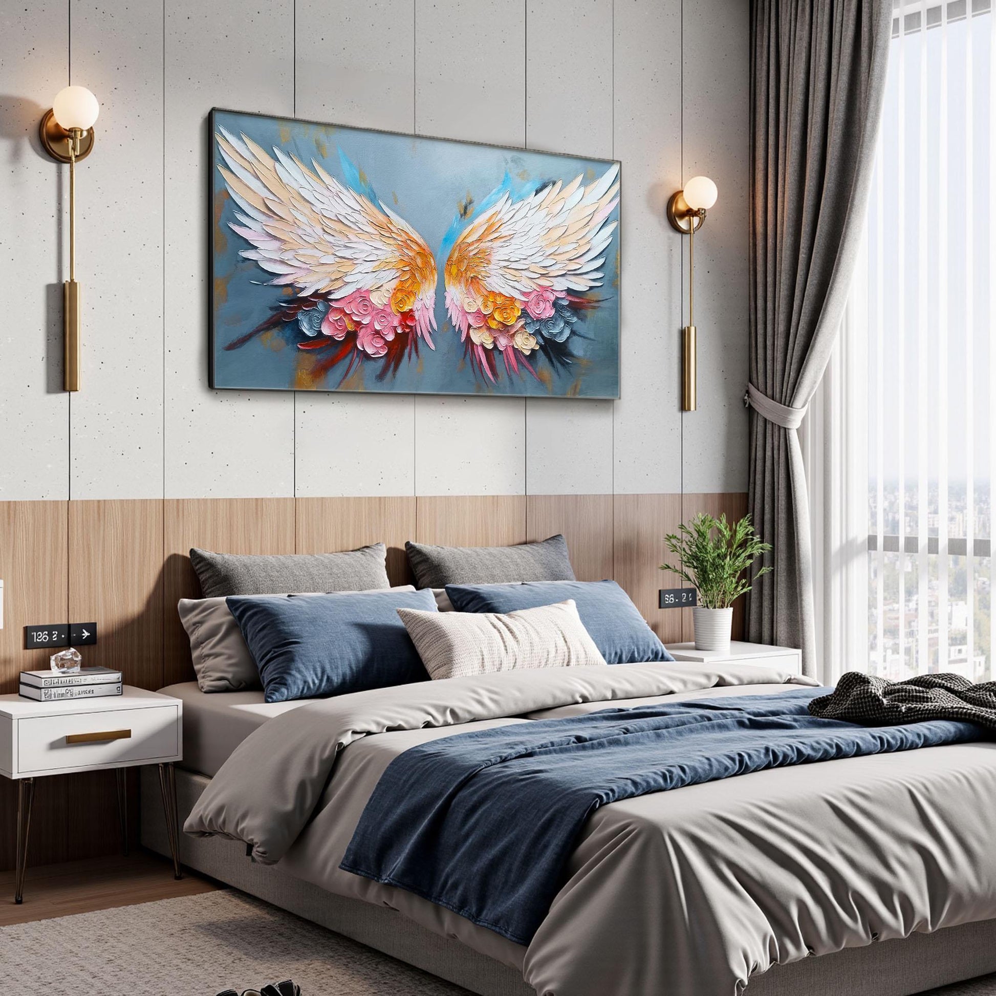 Angel Wings – White Floral Wall Art | Textured Oil Painting, view 3