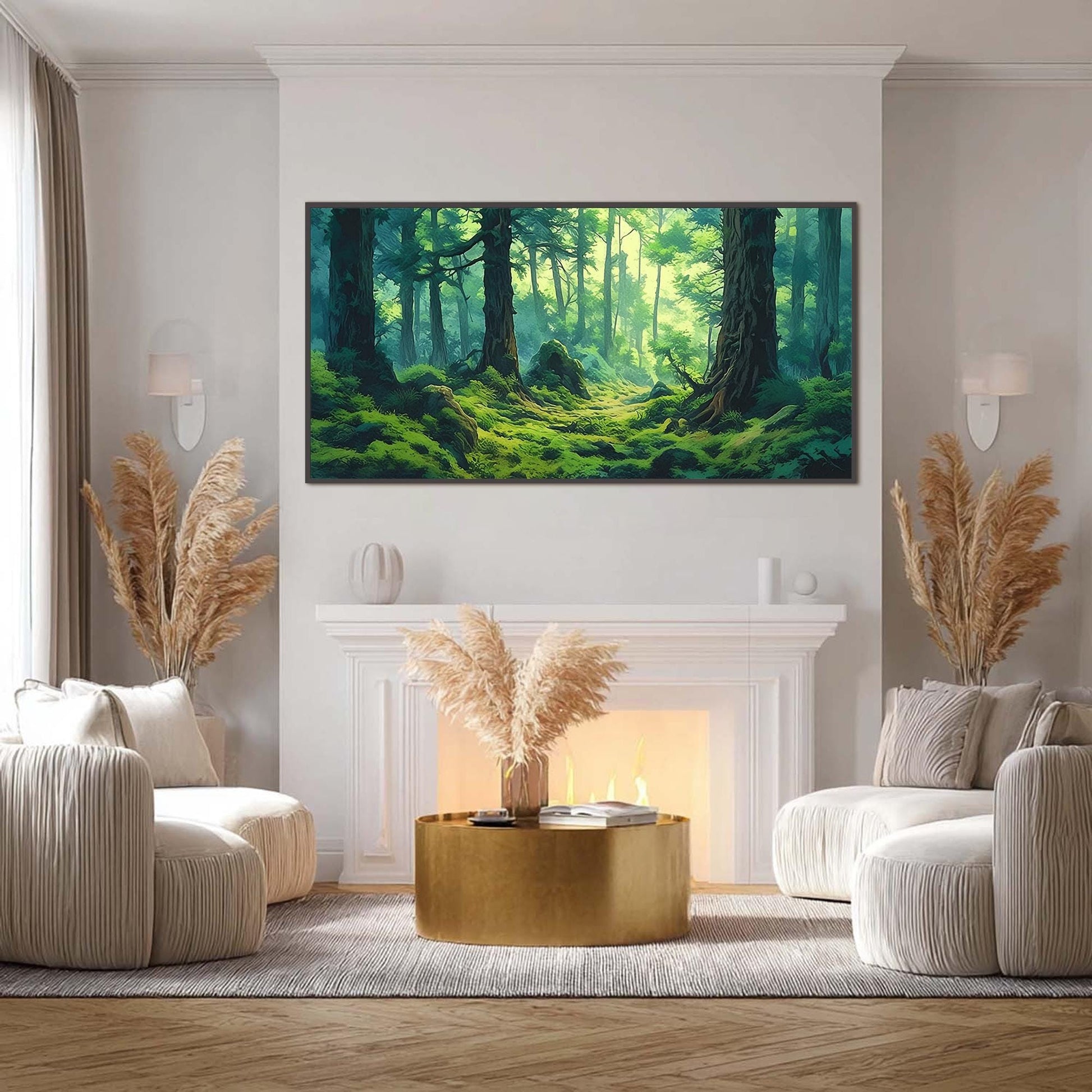 Original Sunlight Forest – Green Forest Tree Wall Art | Abstract Oil Painting, view 5