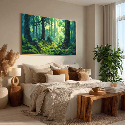 Original Sunlight Forest – Green Forest Tree Wall Art | Abstract Oil Painting, view 3