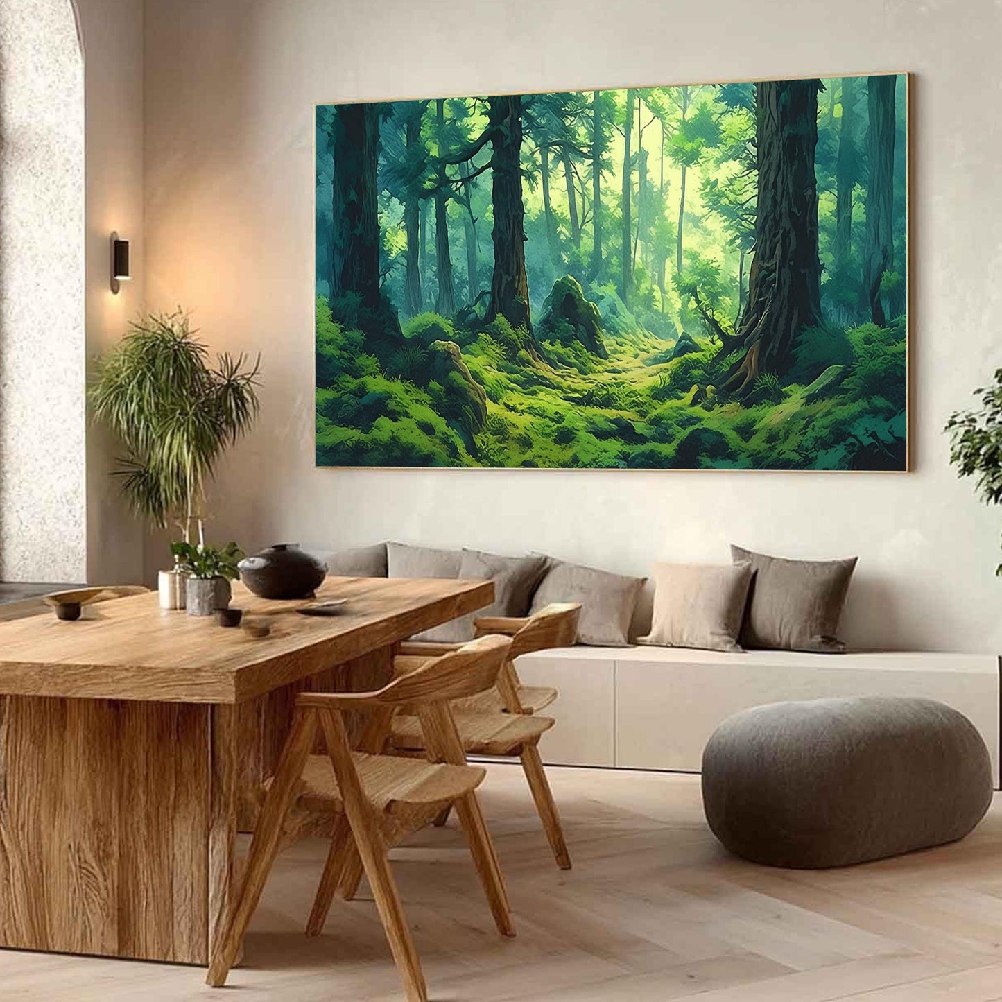 Original Sunlight Forest – Green Forest Tree Wall Art | Abstract Oil Painting, view 4