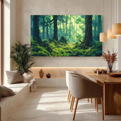 Original Sunlight Forest – Green Forest Tree Wall Art | Abstract Oil Painting, view 2