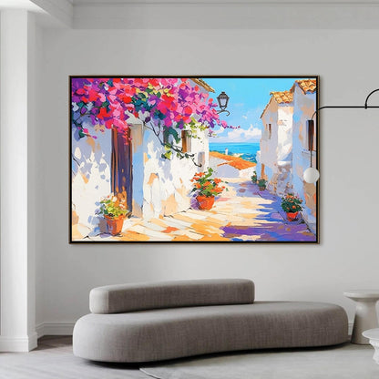 Mediterranean Street – Blue and Gold Abstract Wall Art | Impasto Oil Painting, view 4