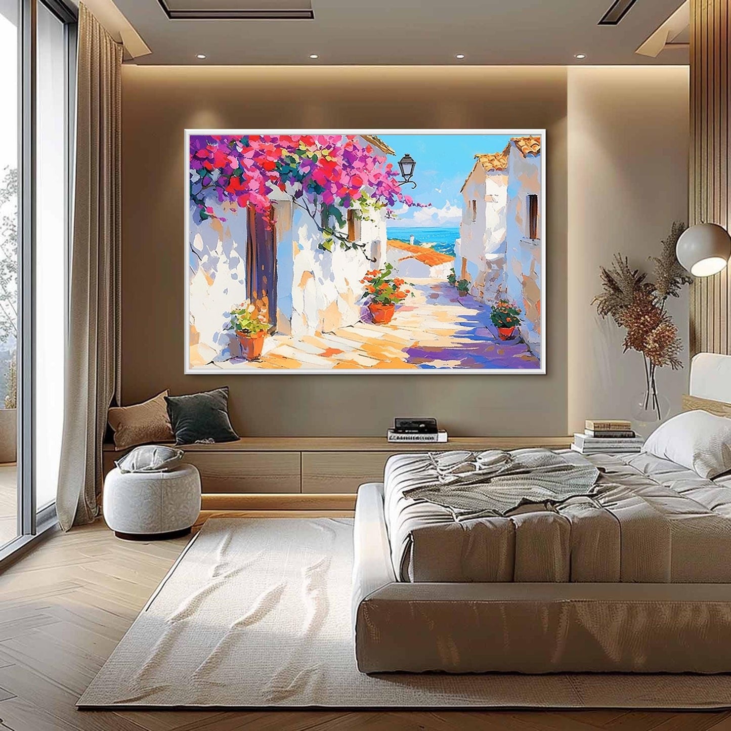 Blue and Gold Coastal Impasto Abstract Wall Art – Mediterranean Street