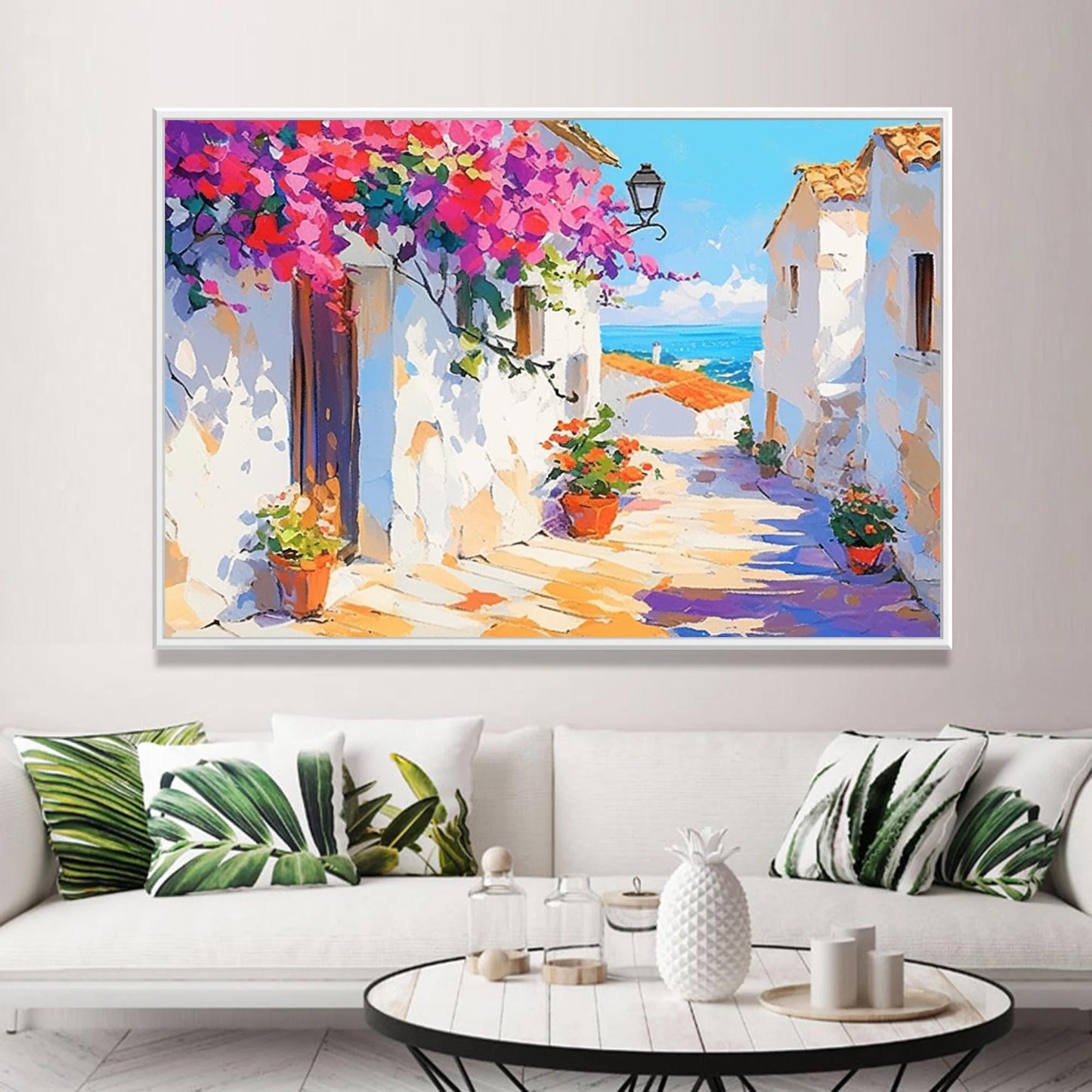 Mediterranean Street – Blue and Gold Abstract Wall Art | Impasto Oil Painting, view 1