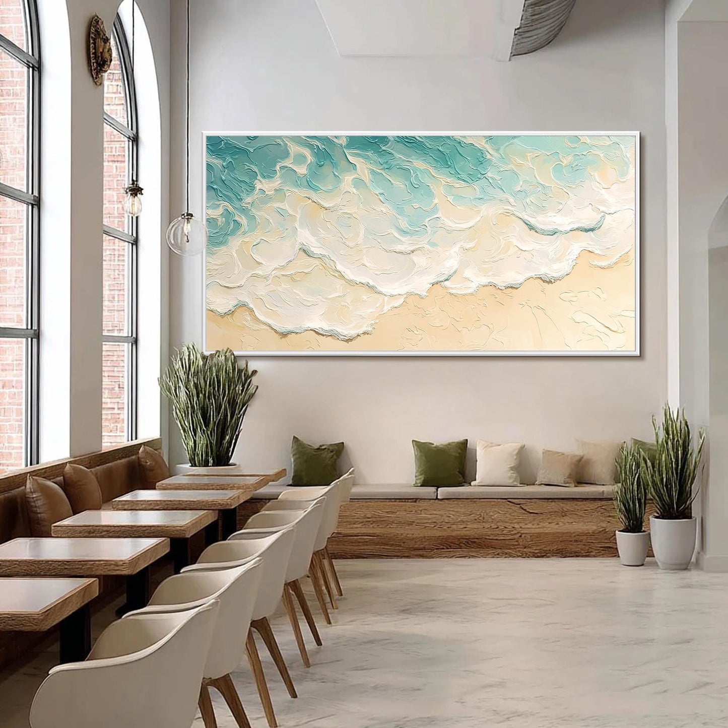 Textured Ocean Wave Oil Painting, Turquoise Beach Scene Canvas Art – Turquoise and White Ocean Wave Seascape Wall Art | Textu