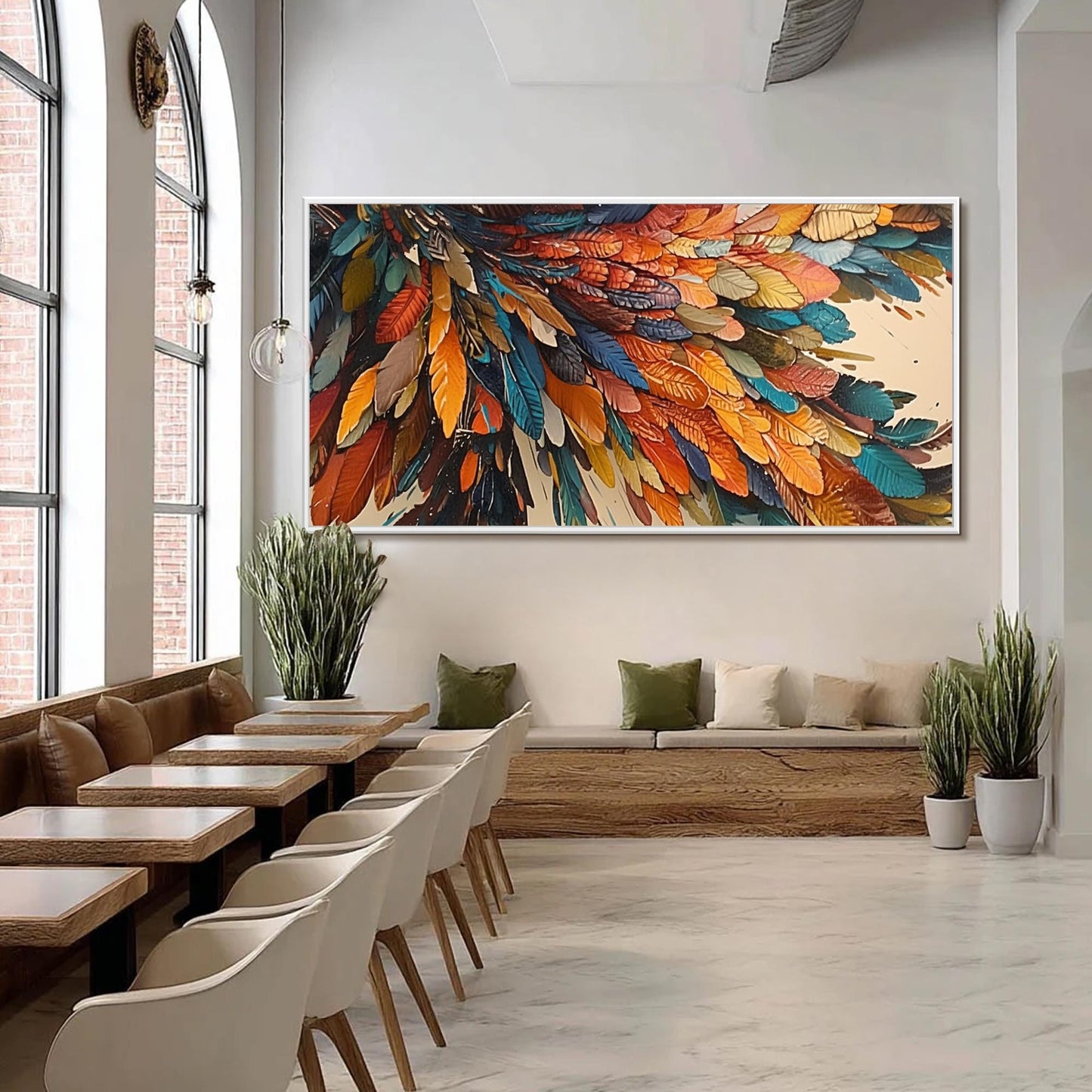Abstract Feather Oil Painting, Vibrant Colors, Modern Wall Art – Colorful Bird Animal Wall Art | Abstract Textured Hand-Paint
