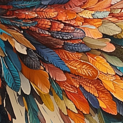 Colorful Abstract Feather Oil Painting – Animal Wall Art