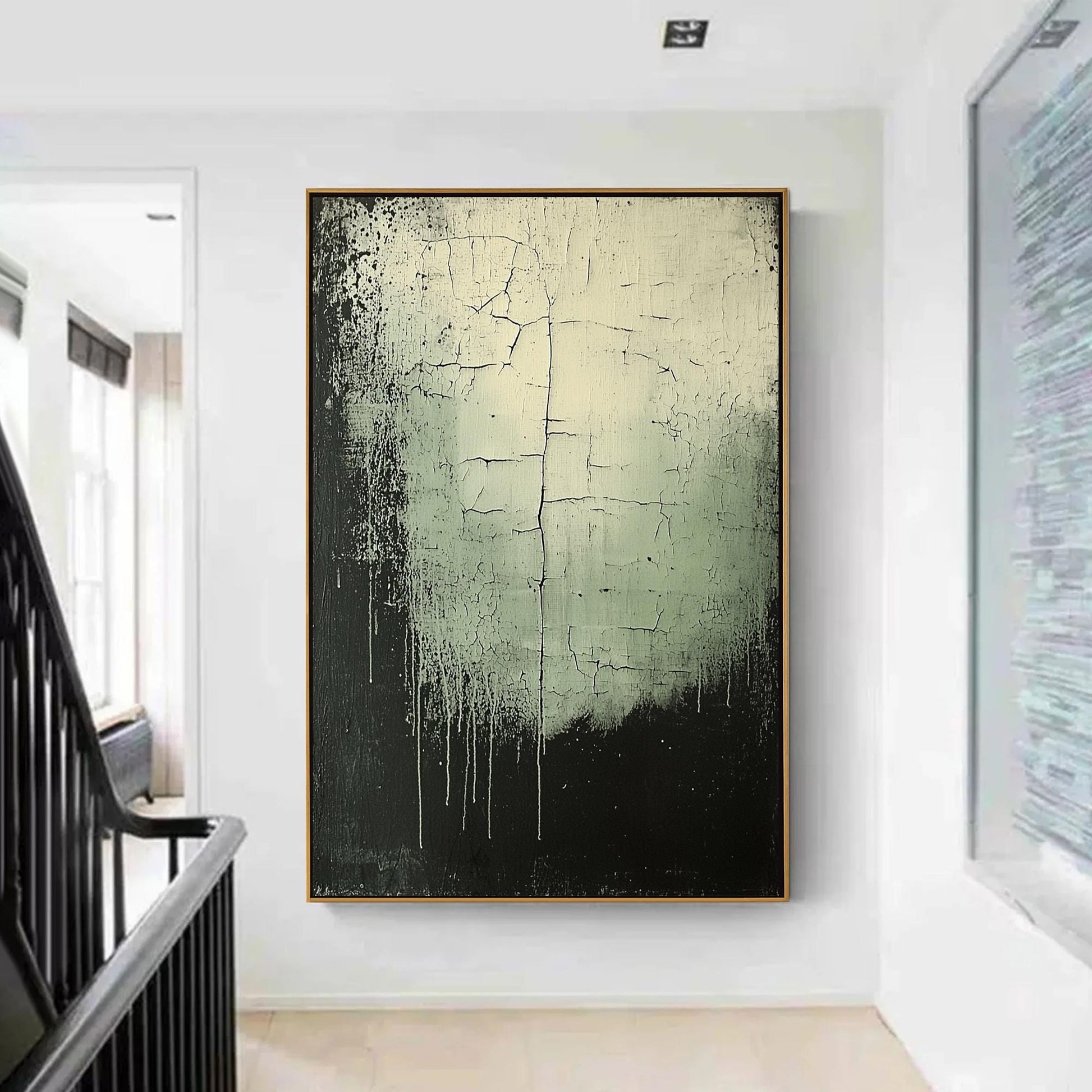 Abstract Crackle Texture Oil Painting, Dripping Paint Minimalist Wall Art – Black and White Abstract Minimalist Wall Art | Oi