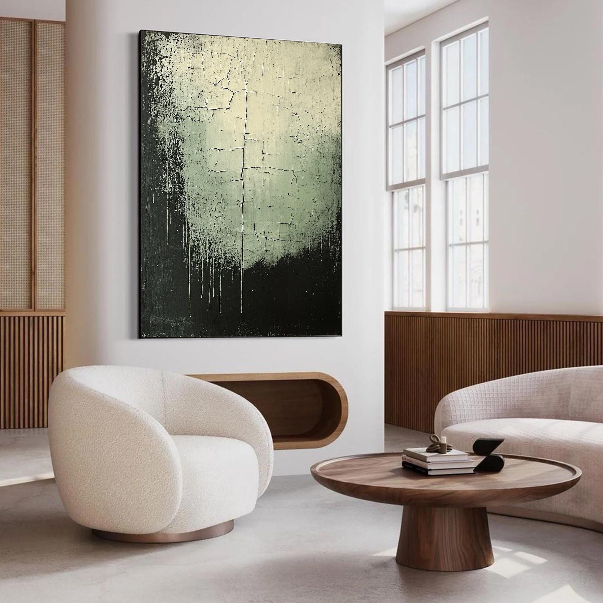 Abstract Crackle Texture Oil Painting, Dripping Paint Minimalist Wall Art – Black and White Abstract Minimalist Wall Art | Oi