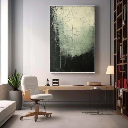 Black and White Abstract Crackle Texture Oil Painting – Minimalist Wall Art
